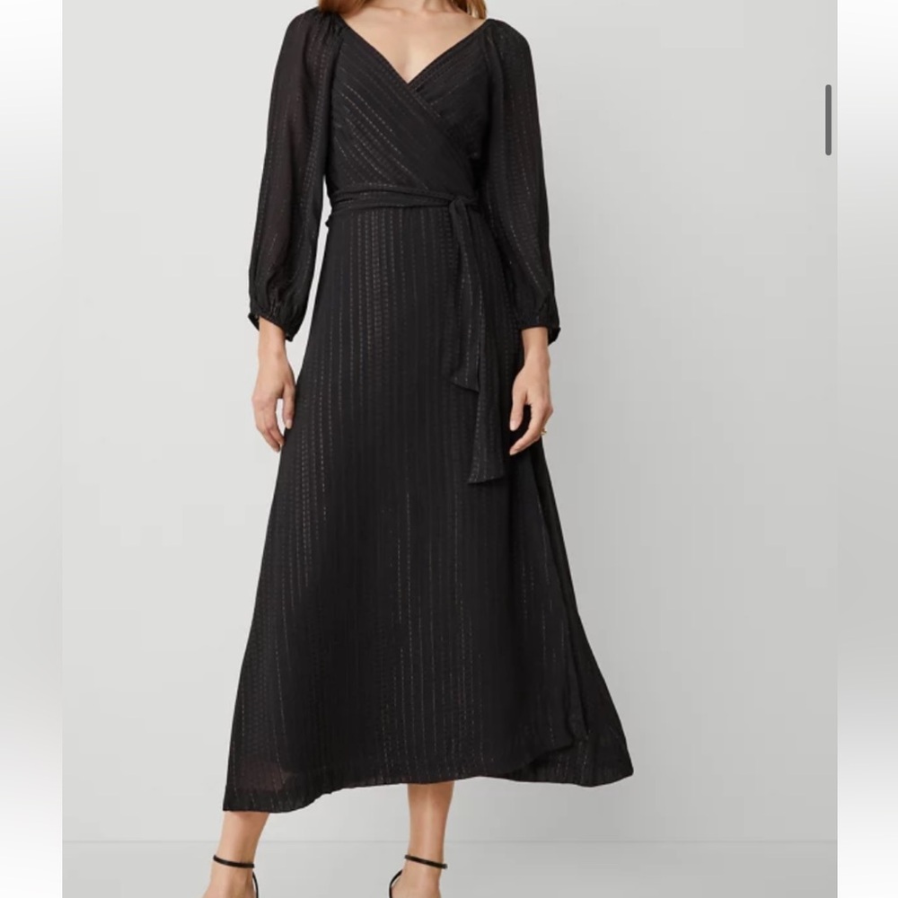 Ann Taylor Black Long Sleeve Wrap party Dress size 2  nwt